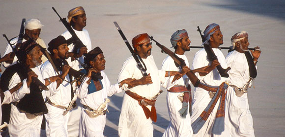 Omani men singing traditional songs on National Day